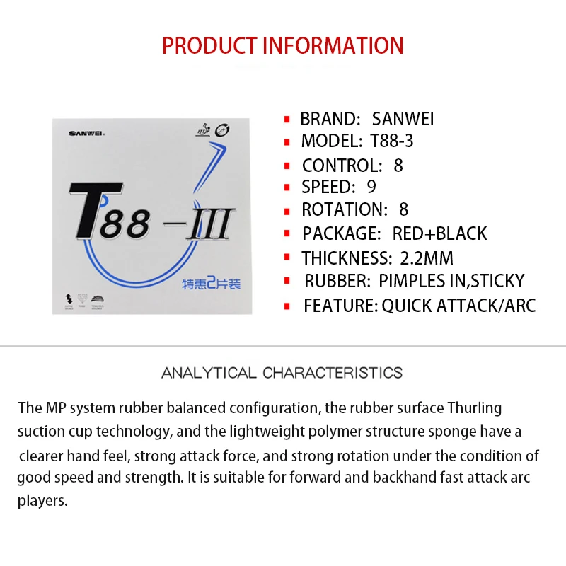 Original SANWEI T88-3 Table Te - Table Tennis Xiom Rubber のレビューと価格